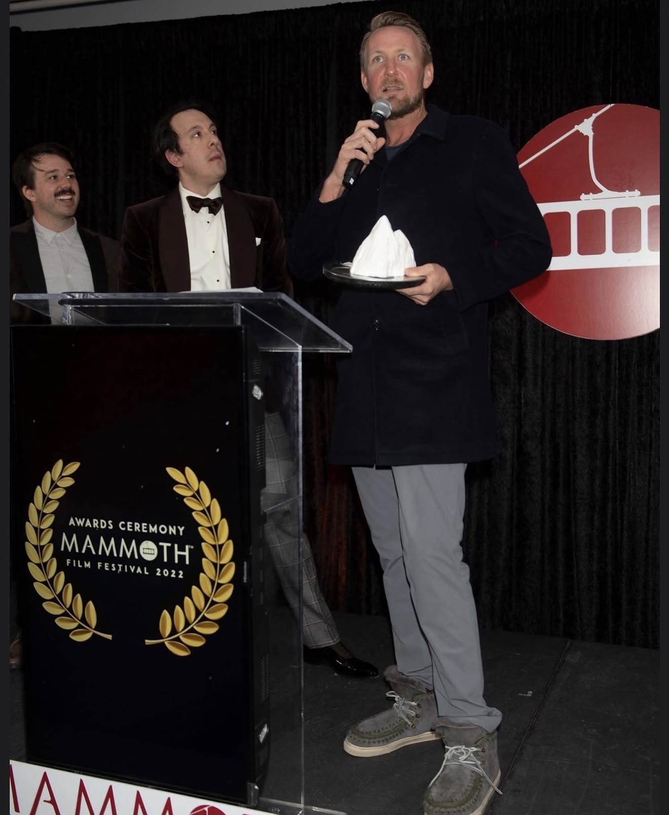 Accepting an award at the Mammoth Film Festival 2022